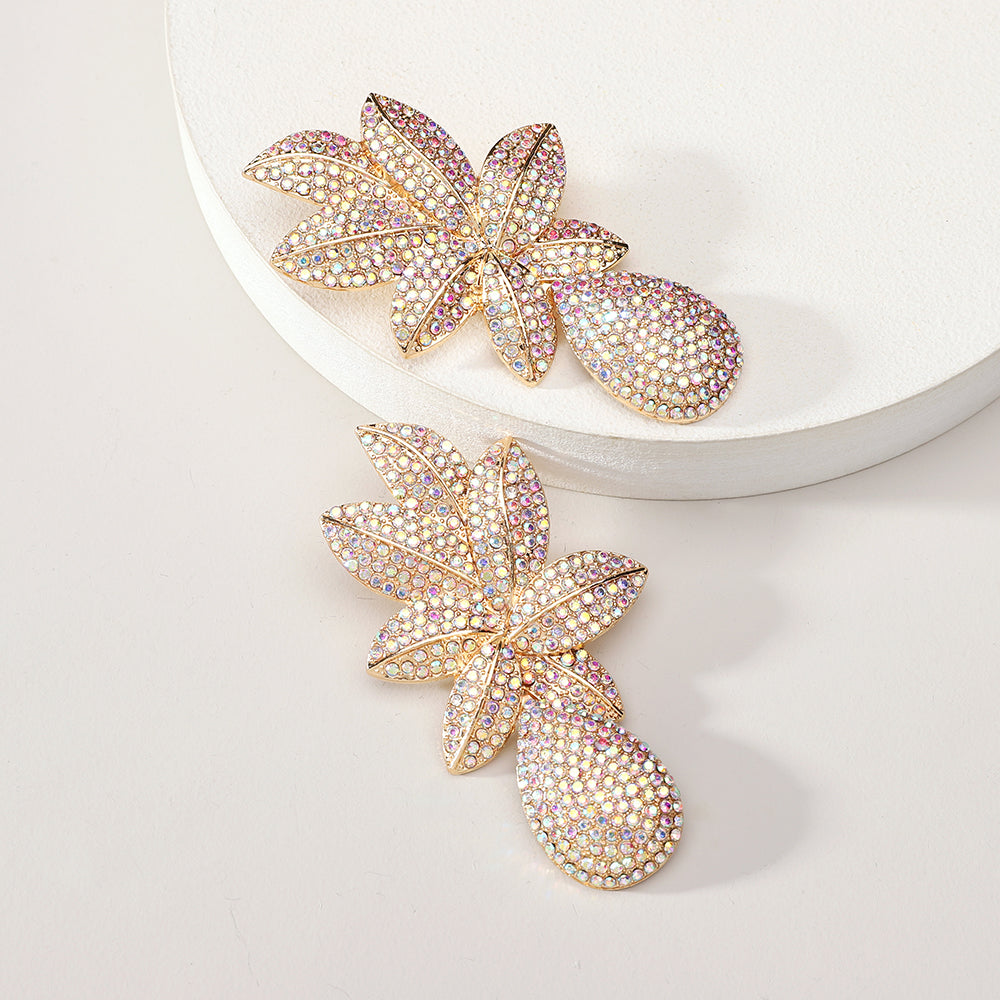 Rhinestone Leaf Drop Earrings - view 3