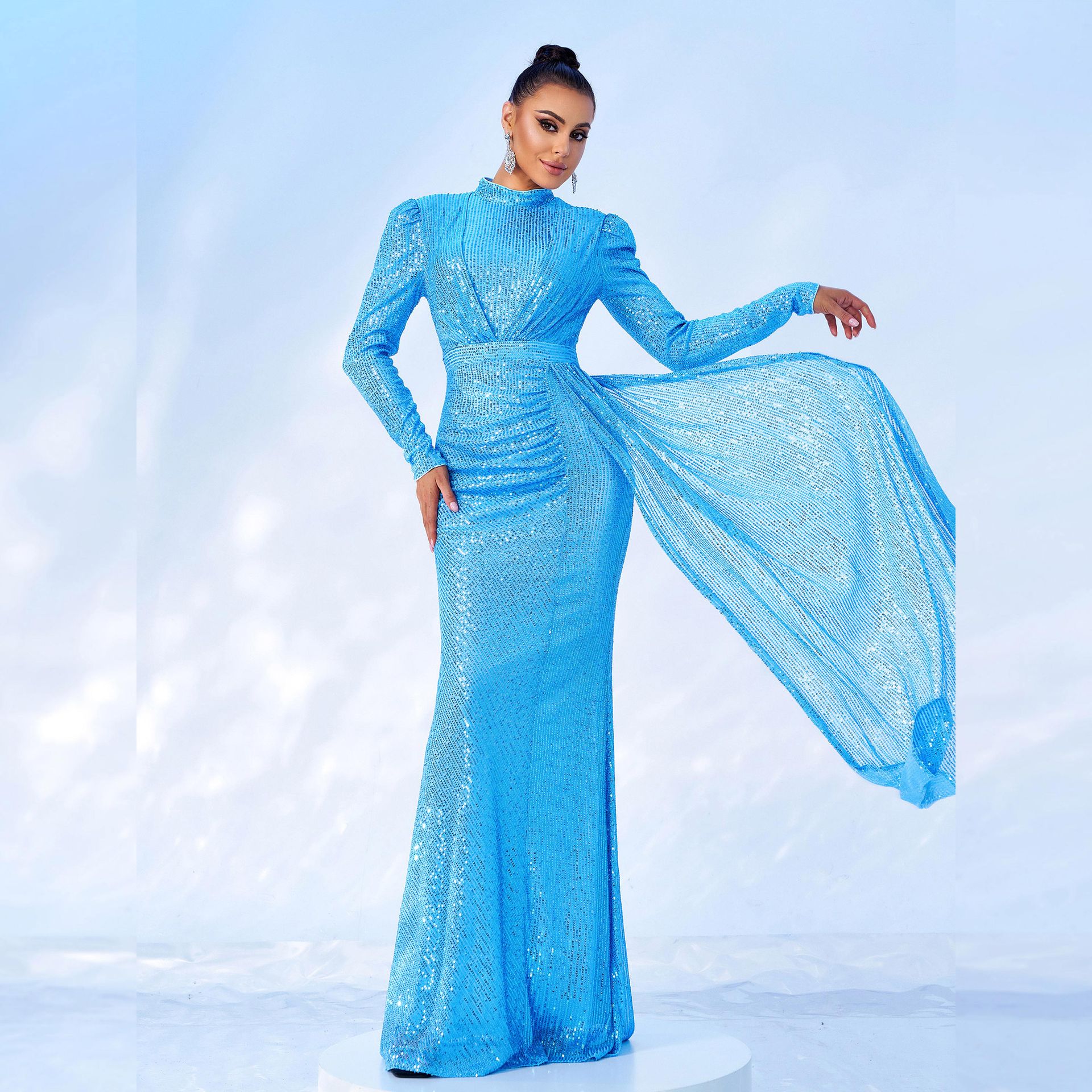 Long Sleeve Sequin Evening Dress - view 4