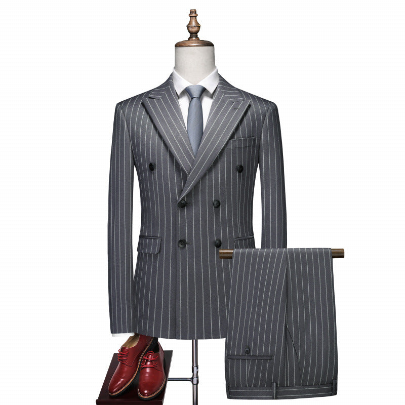 Striped Double-Breasted Suit Set - view 6