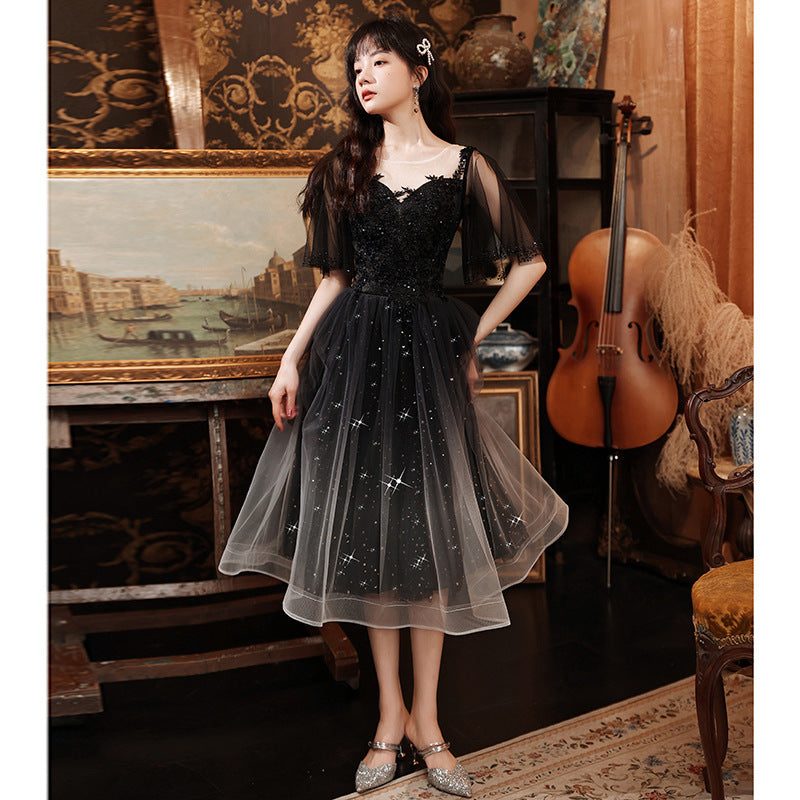 V-Neck Short Sleeve A-Line Evening Dress - view 2