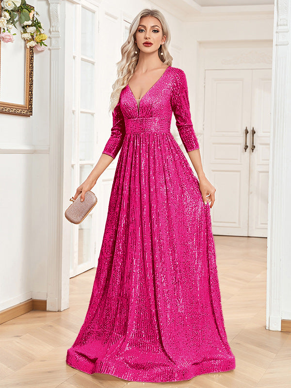 V-Neck Sequin Evening Dress - view 4