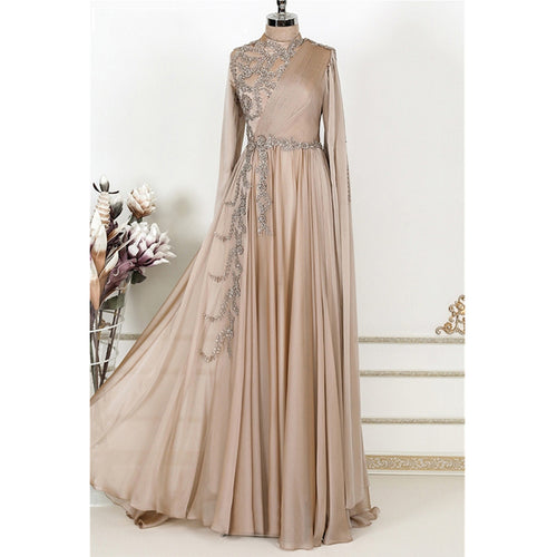 Long Sleeve Sequin Evening Dress