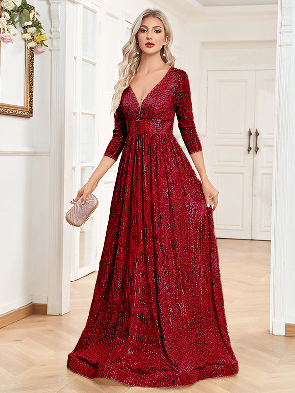 V-Neck Sequin Evening Dress - view 2
