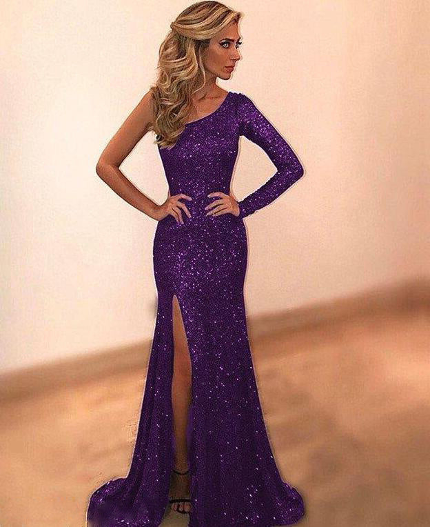 One Shoulder Bronzing Evening Dress - view 2
