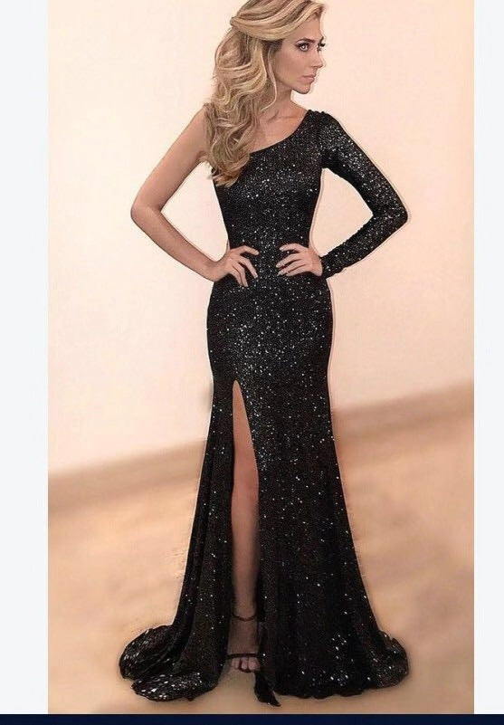 One Shoulder Bronzing Evening Dress - view 4