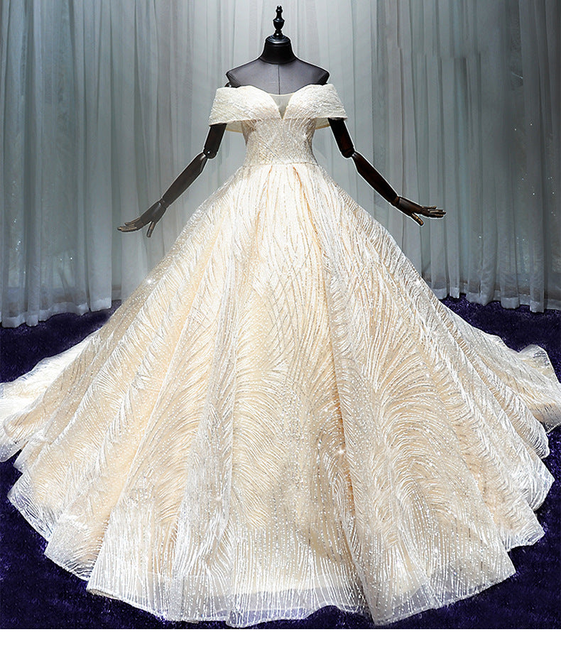 Off-Shoulder Sparkly Ball Gown Wedding Dress - view 2