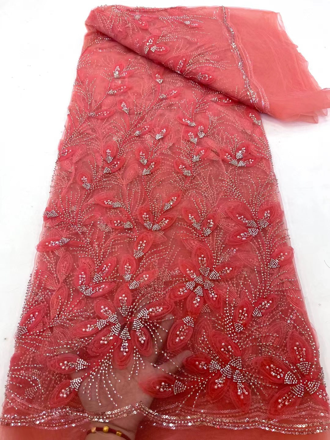 Beaded Embroidered Lace Fabric (Tulle Yardage) - view 7