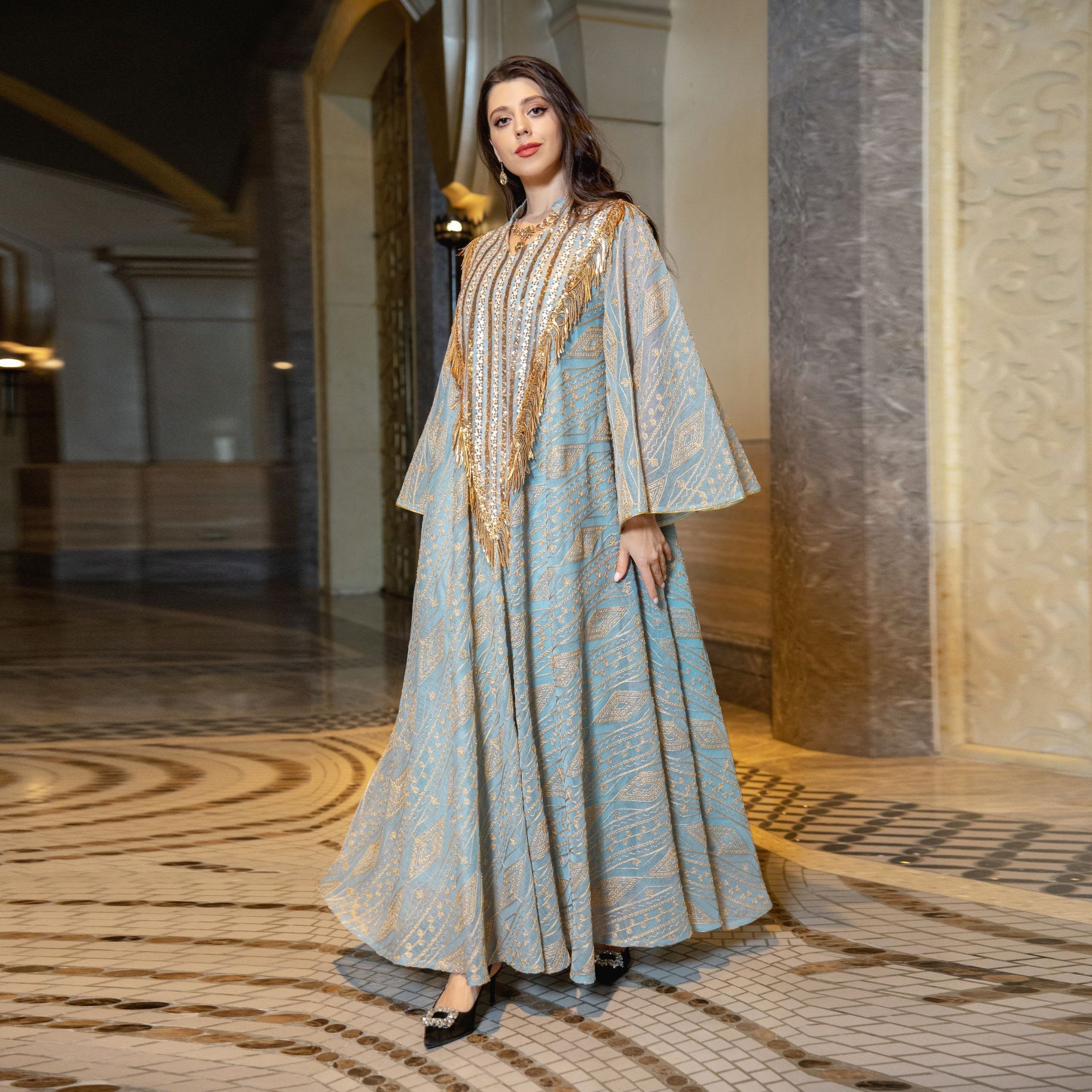 Embroidered Tassel Kaftan Abaya Robe - view 2