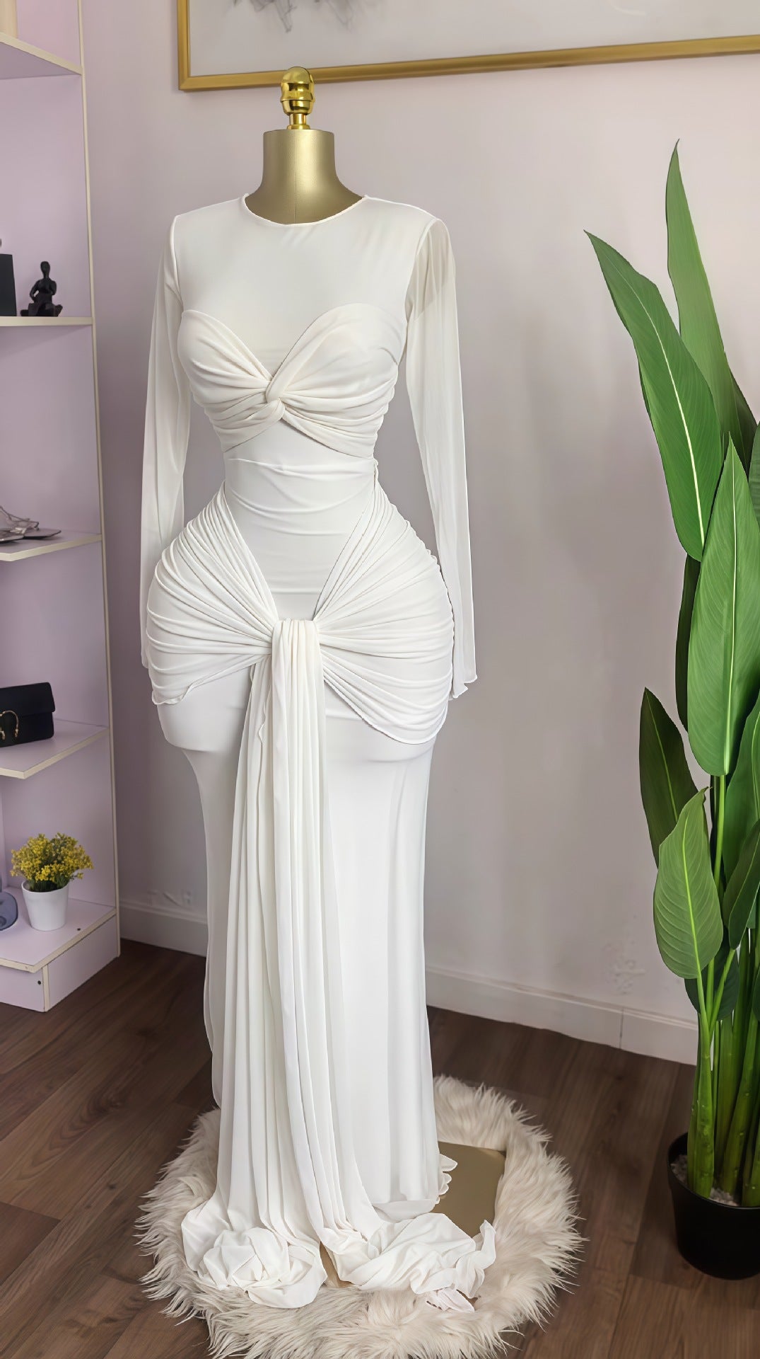 Long Sleeve Mesh Sheath Evening Dress - view 3