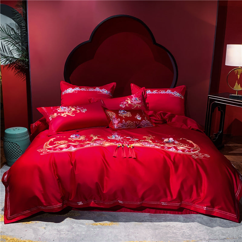 Red Cotton Wedding Bedding Set - view 2