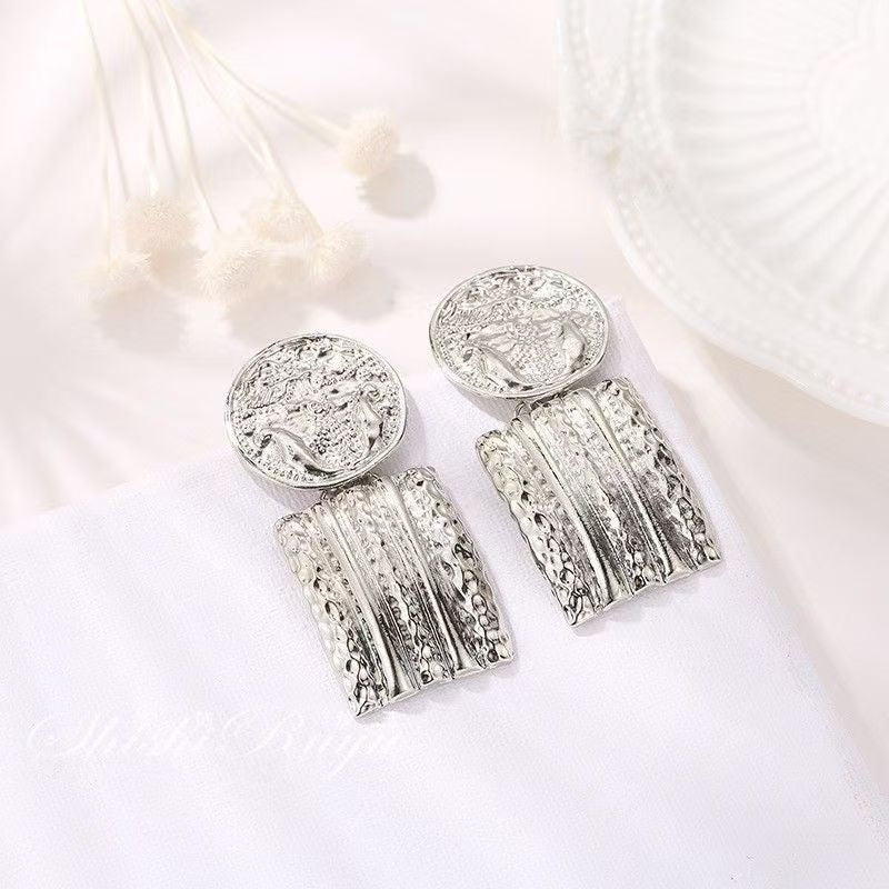 Silver Textured Drop Earrings