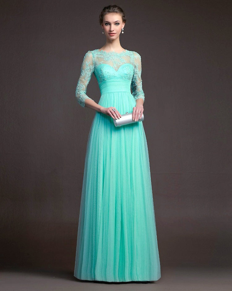 Lace Long-Sleeve Illusion Evening Gown - view 2