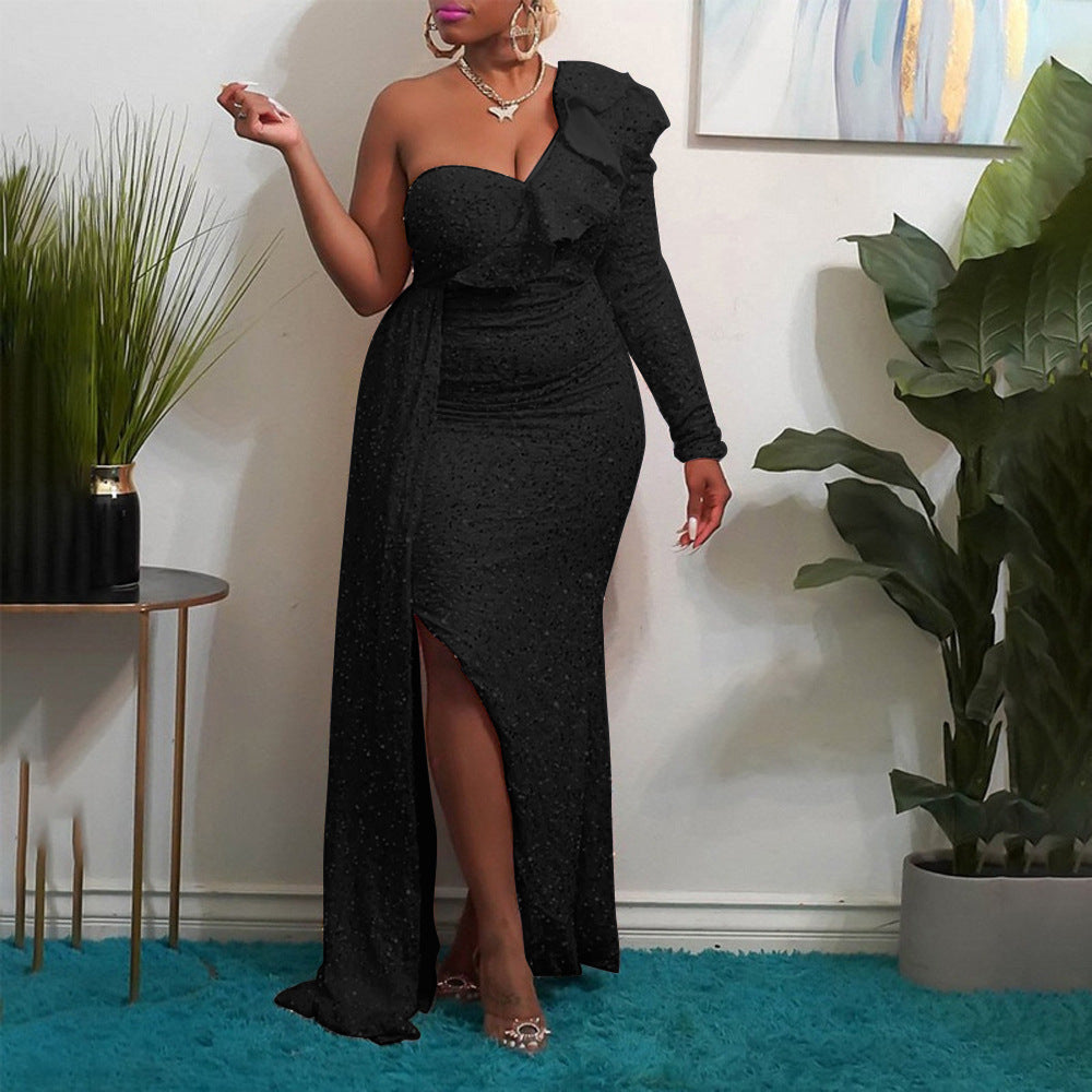 One-Shoulder Puff Sleeve Sequin Bridesmaid Dress - view 5