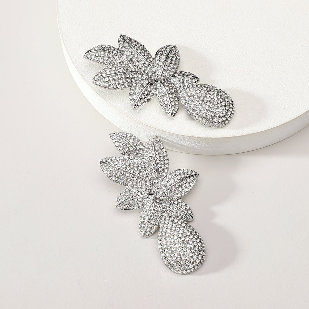 Rhinestone Leaf Drop Earrings - view 2
