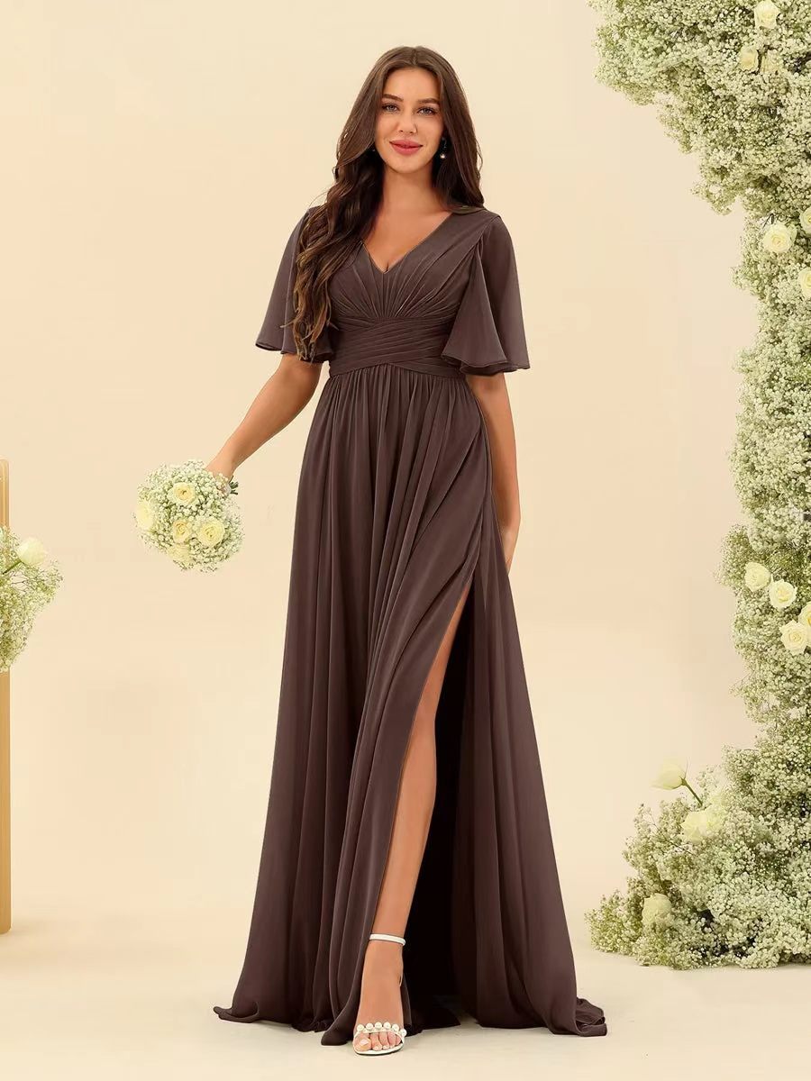 Flutter-Sleeve Chiffon A-Line Evening Dress - view 7