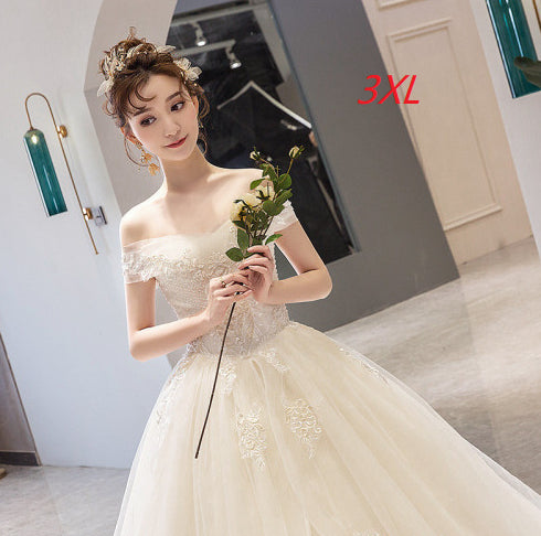 French Off-Shoulder Lace Ball Gown Wedding Dress - view 6