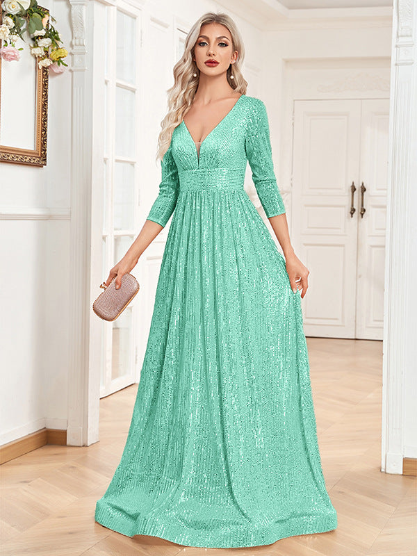 V-Neck Sequin Evening Dress - view 6