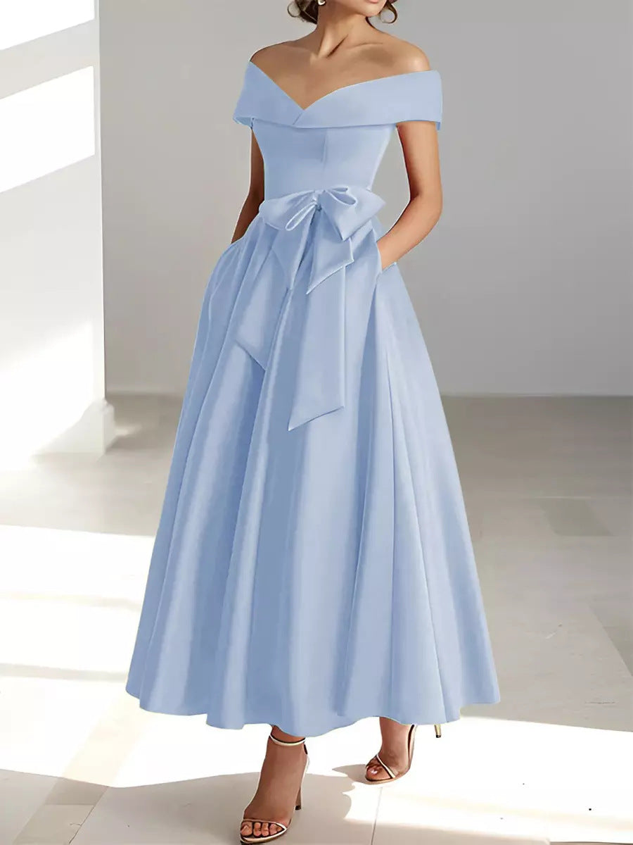 Sleeveless Off-Shoulder Satin Evening Dress - view 4