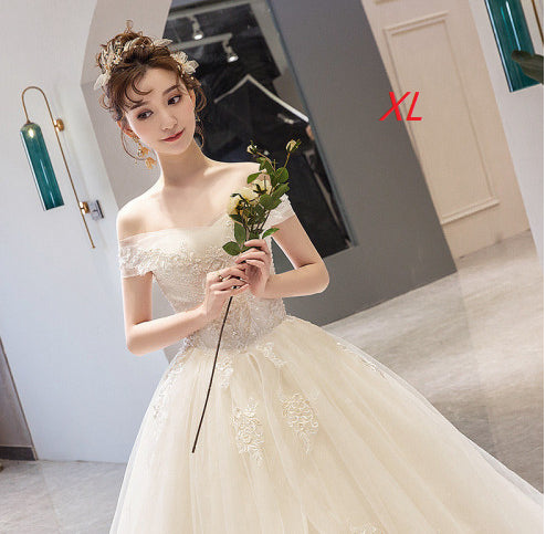 French Off-Shoulder Lace Ball Gown Wedding Dress - view 4