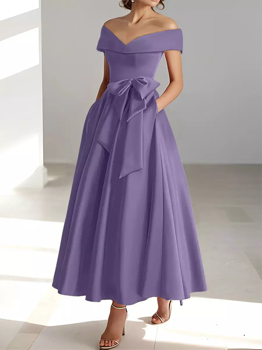 Sleeveless Off-Shoulder Satin Evening Dress - view 10
