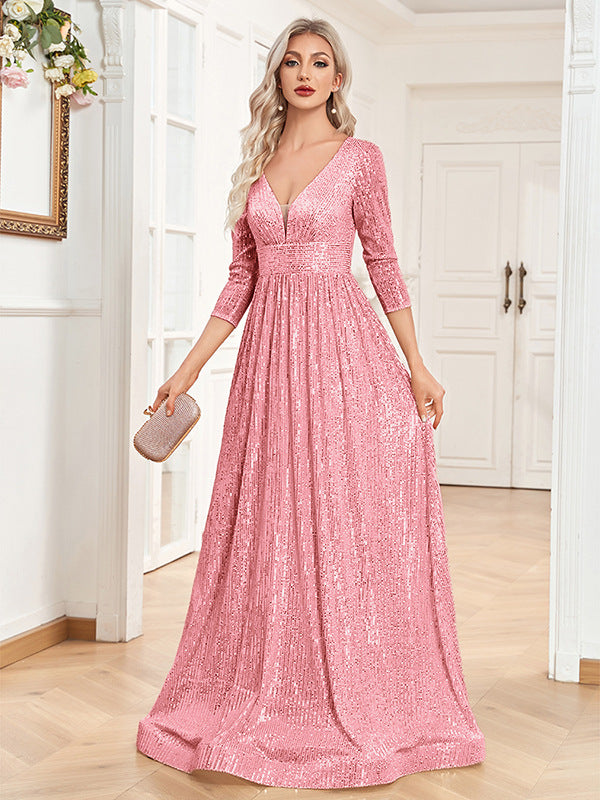 V-Neck Sequin Evening Dress - view 3