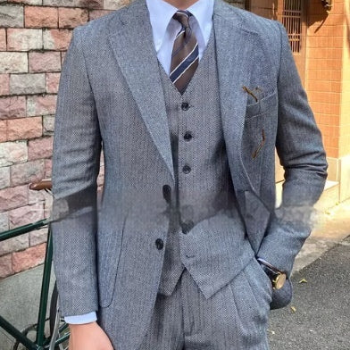 Men's Herringbone Single-breasted Casual Suit - view 5