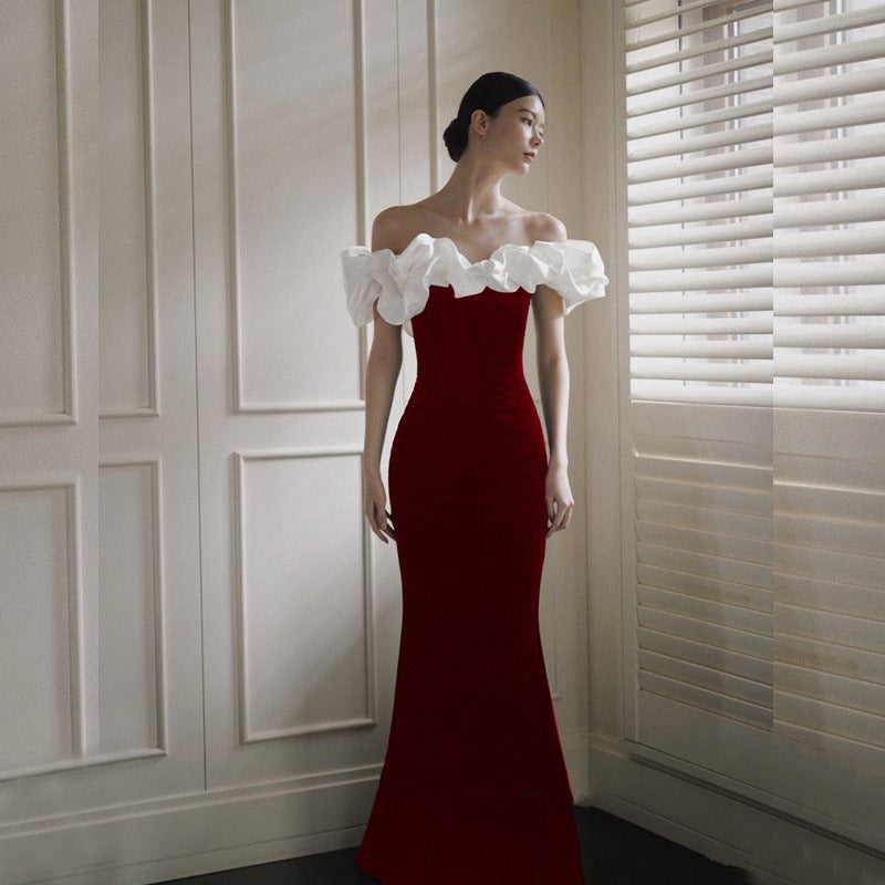 French Off-Shoulder Satin Mermaid Evening Dress - view 2