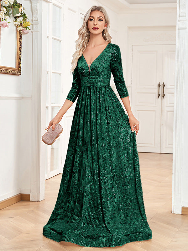 V-Neck Sequin Evening Dress - view 8