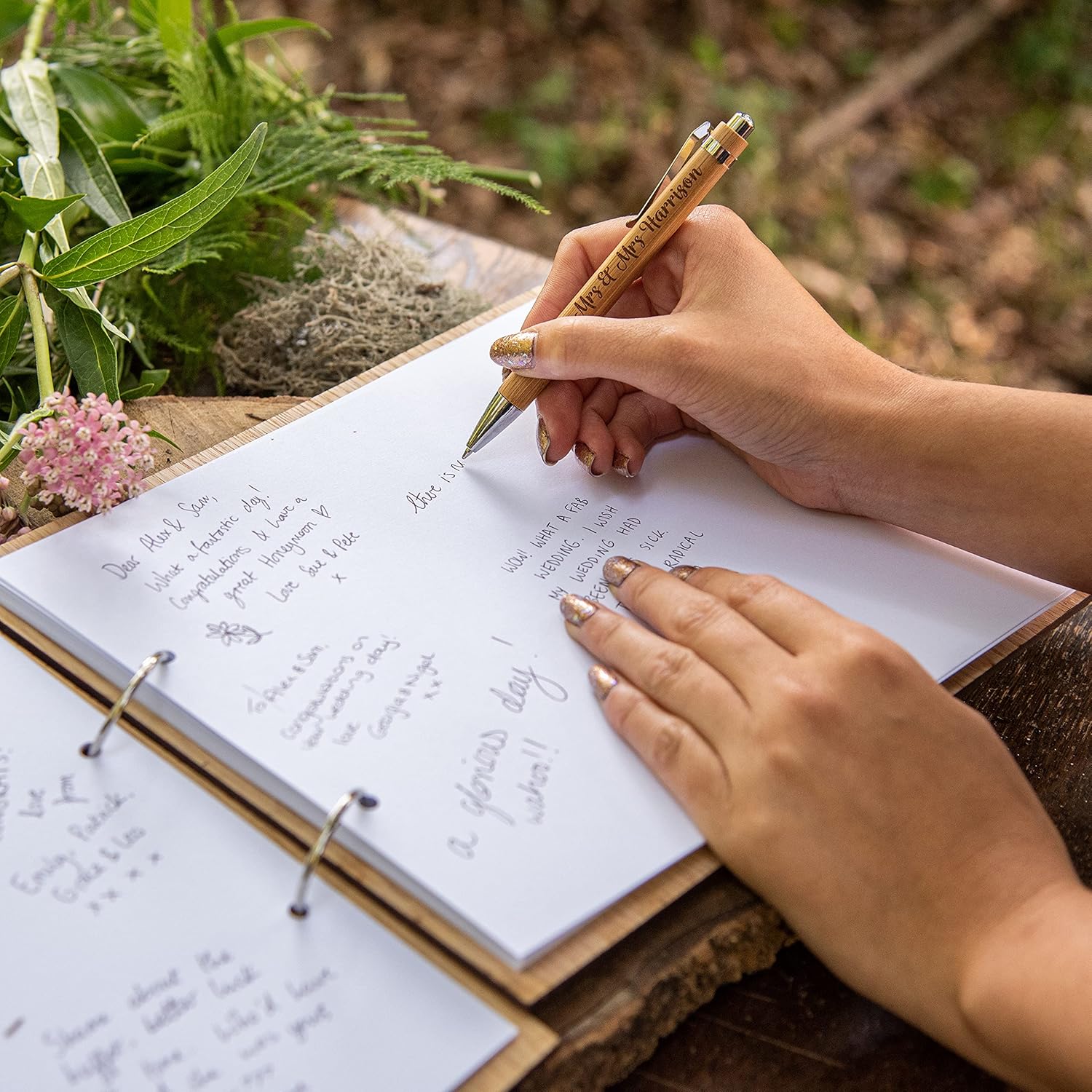 Personalized Engraved Wooden Wedding Guest Book with Custom Name - view 2