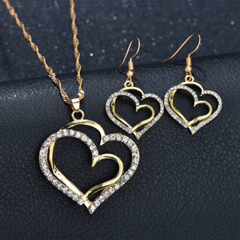 Heart Rhinestone Necklace & Earring Set - view 1