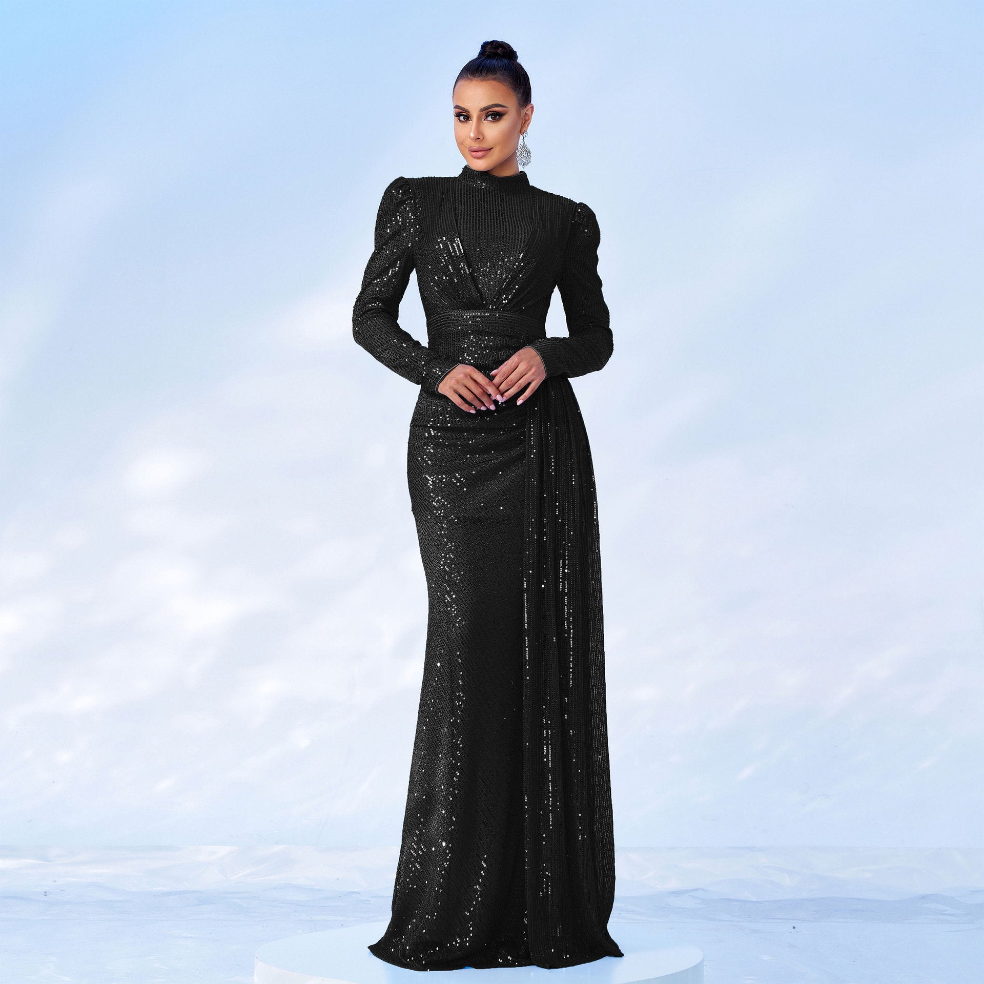 Long Sleeve Sequin Evening Dress - view 6