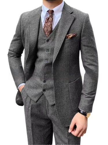Men's Herringbone Single-breasted Casual Suit - view 4