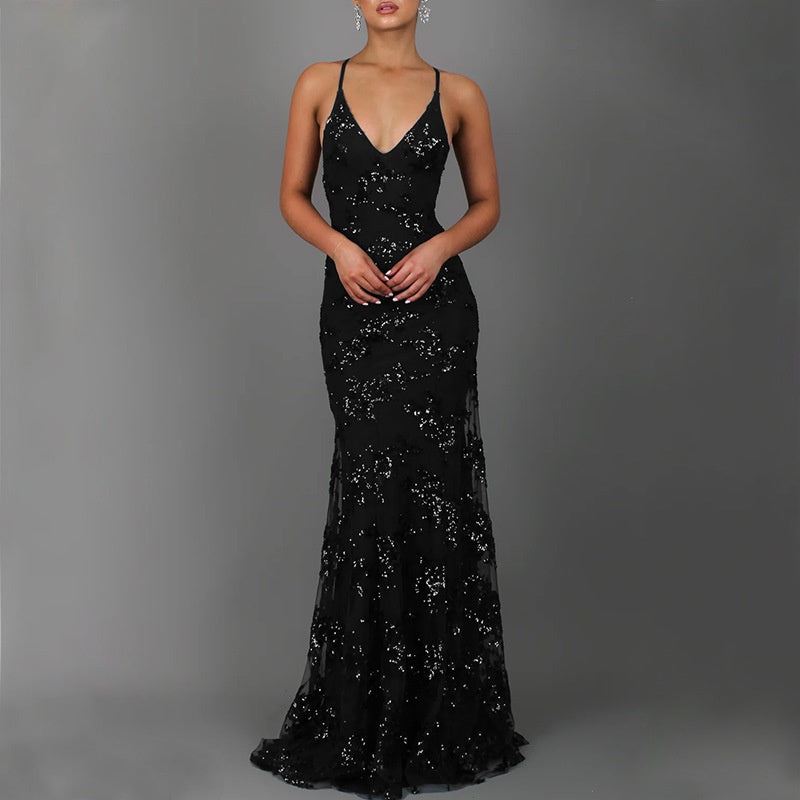 V-Neck Sequin Ball Gown Bridesmaid Dress - view 5