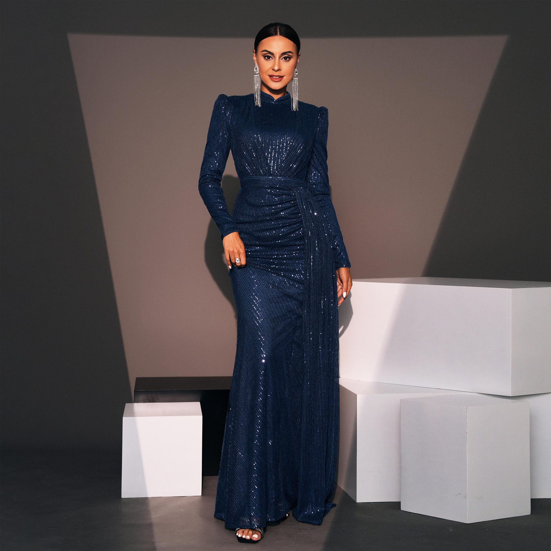 Long Sleeve Sequin Evening Dress - view 2