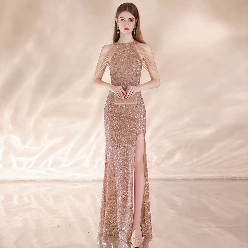 Sequin Beaded Sleeveless Evening Dress - view 2