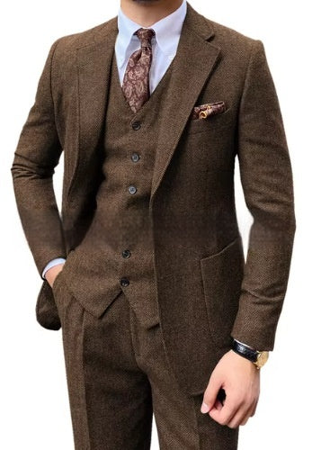 Men's Herringbone Single-breasted Casual Suit - view 3