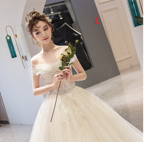 French Off-Shoulder Lace Ball Gown Wedding Dress - view 3