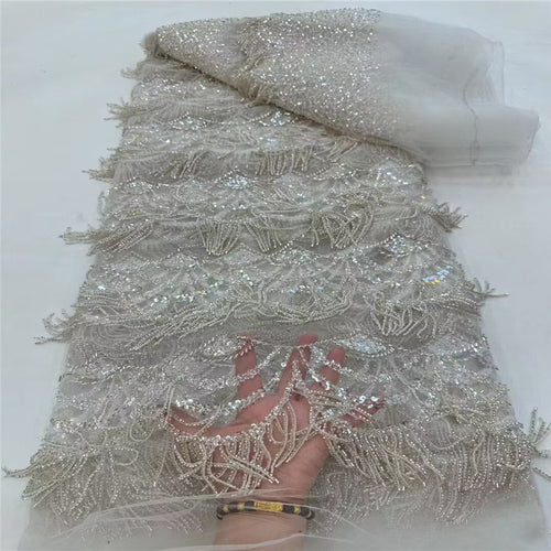 Beaded Tassel Bridal Lace Fabric - view 2