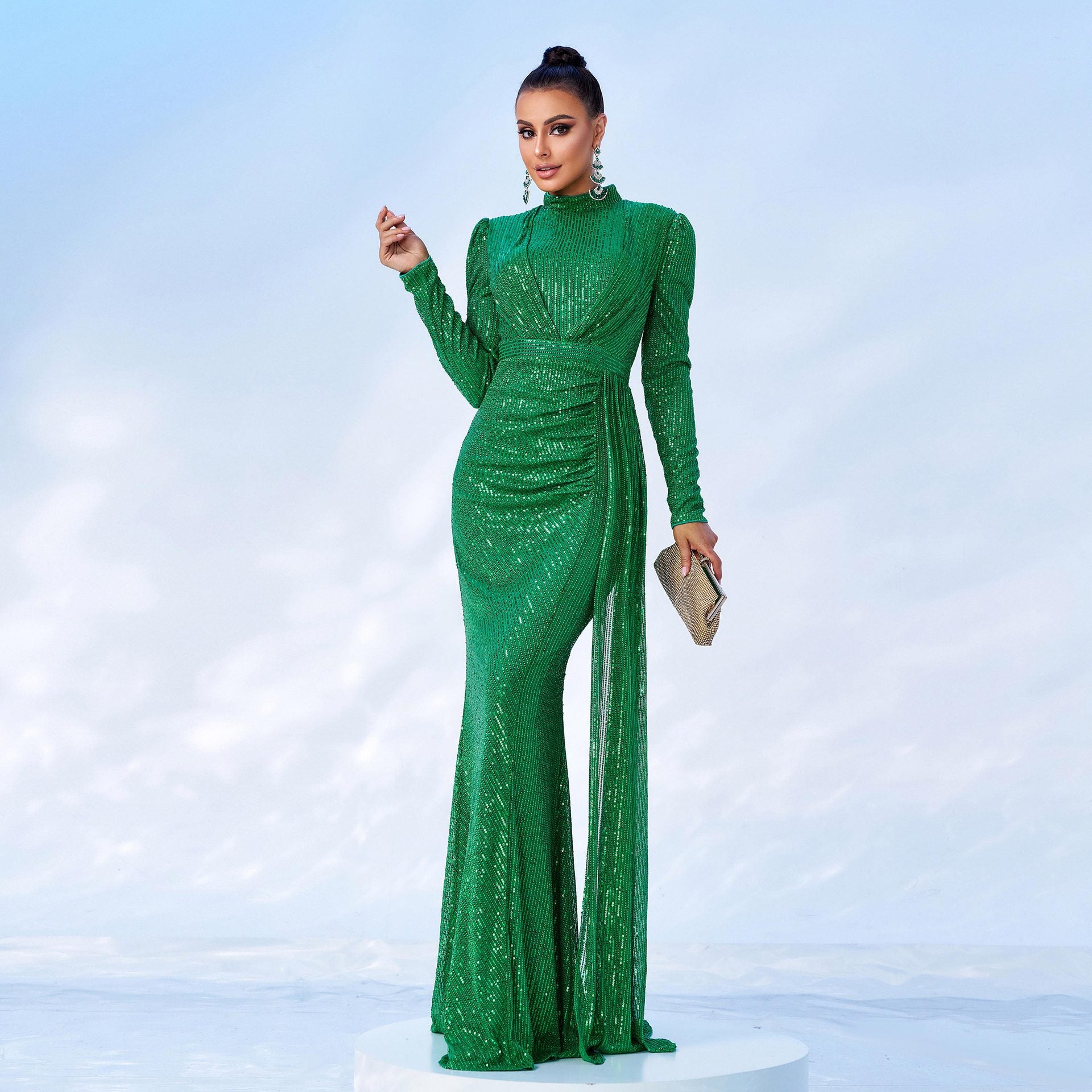 Long Sleeve Sequin Evening Dress - view 3