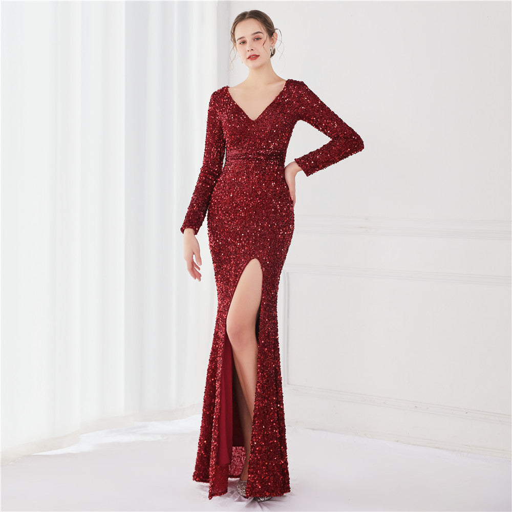 Long Sleeve Sequin Mermaid Evening Dress - view 3