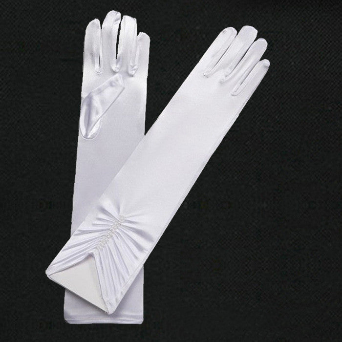 Satin Long Bridal Gloves with Ruched Wrist