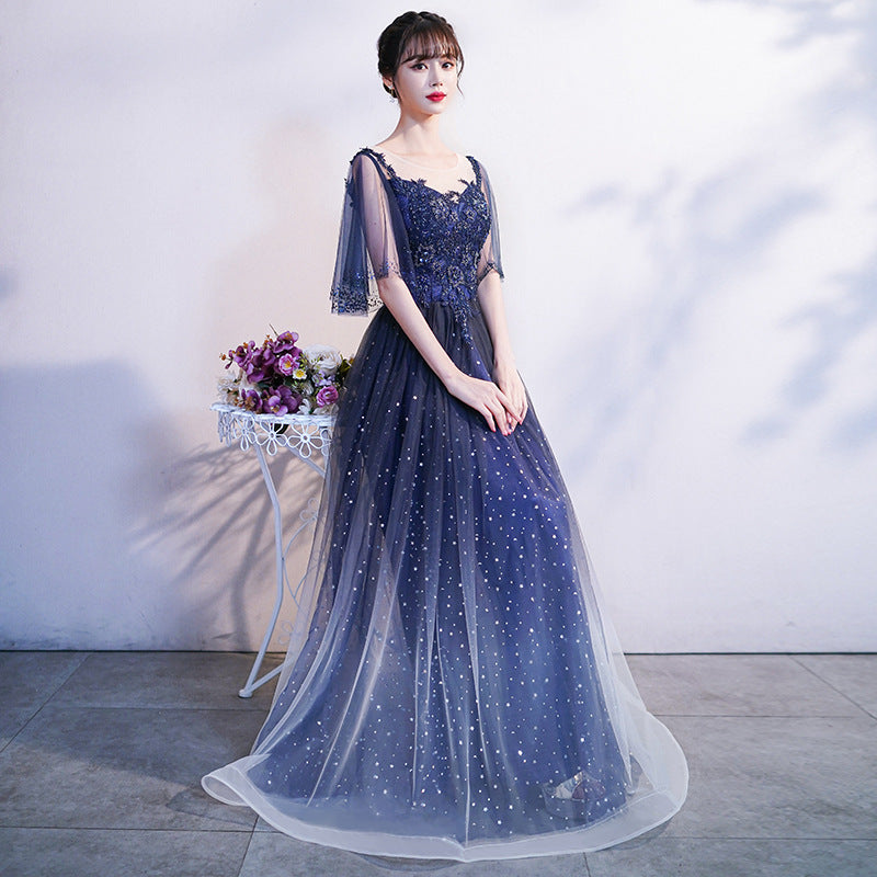 V-Neck Short Sleeve A-Line Evening Dress - view 3