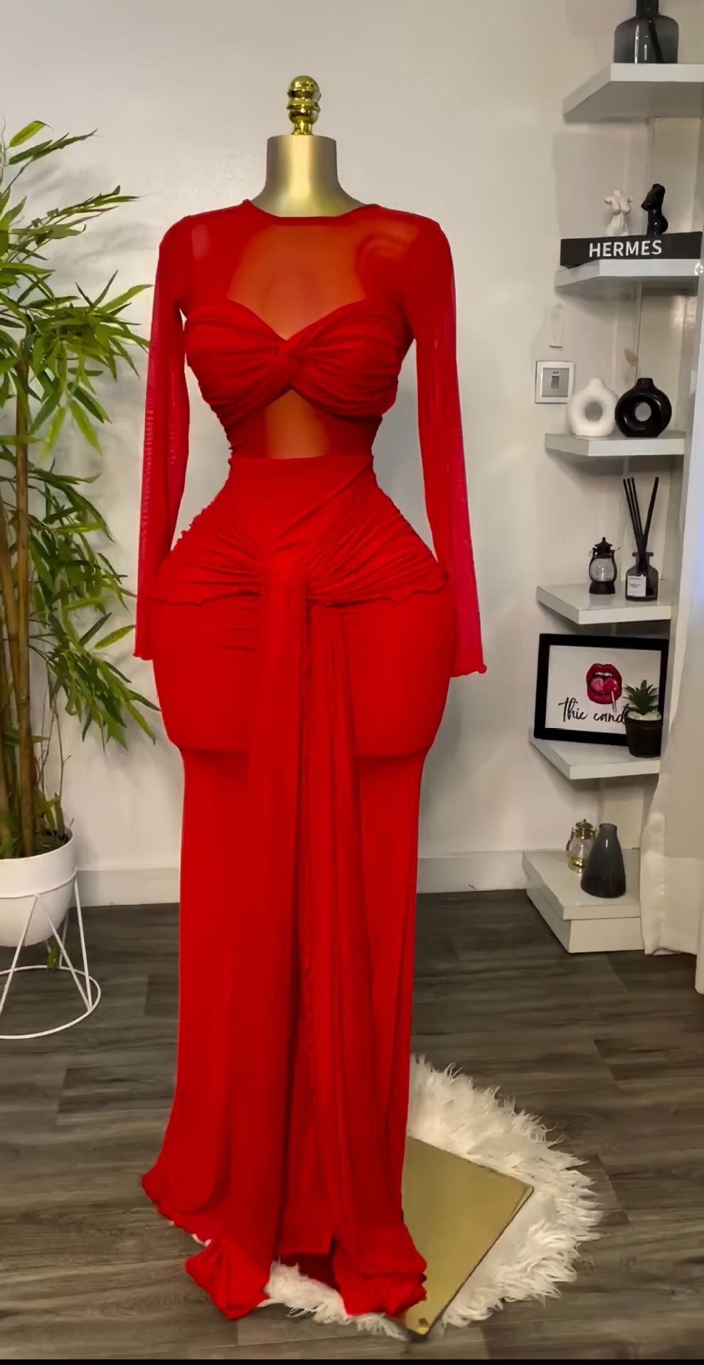 Long Sleeve Mesh Sheath Evening Dress - view 2