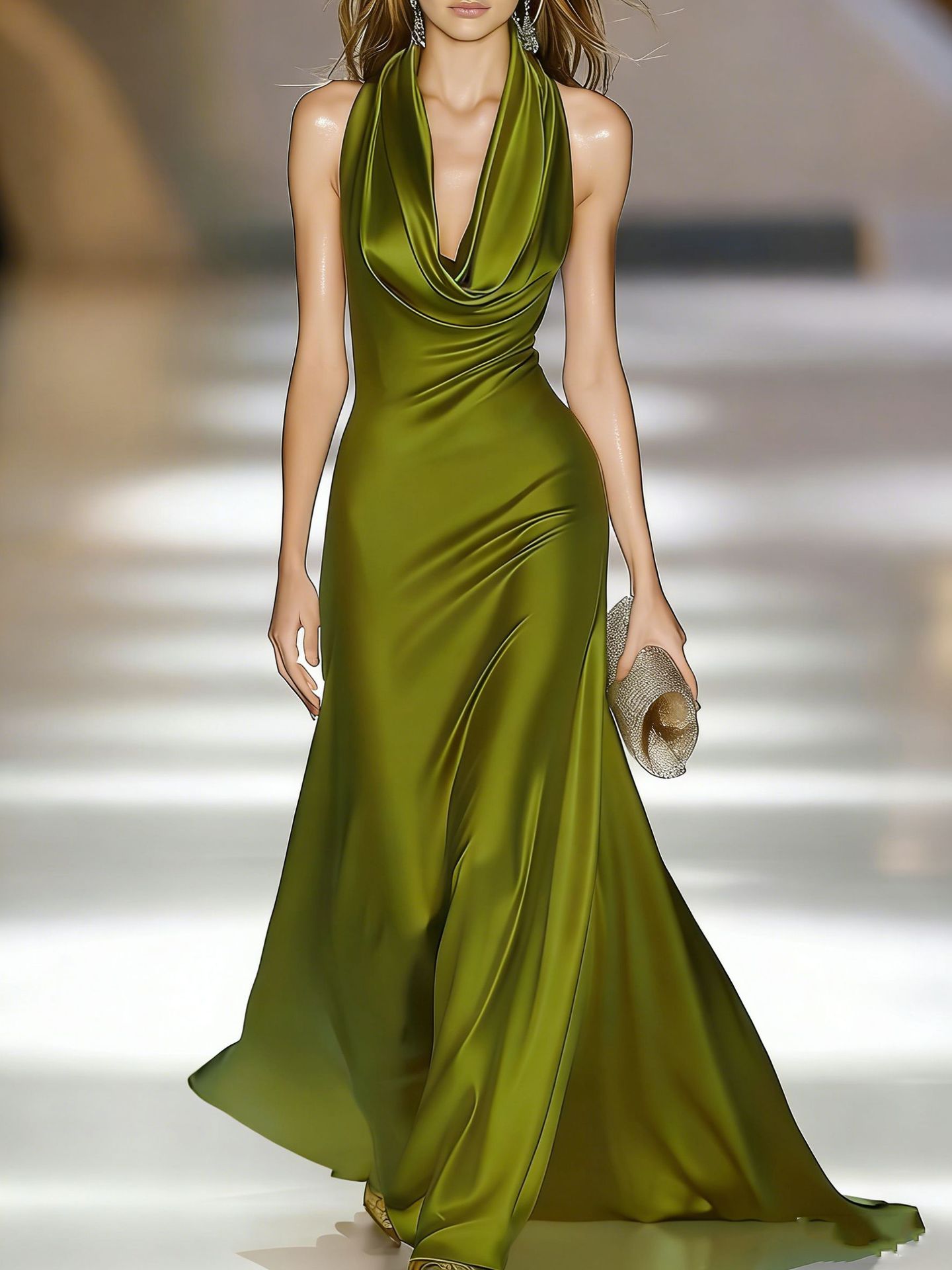 Sleeveless Deep V-Neck Satin Evening Dress - view 2