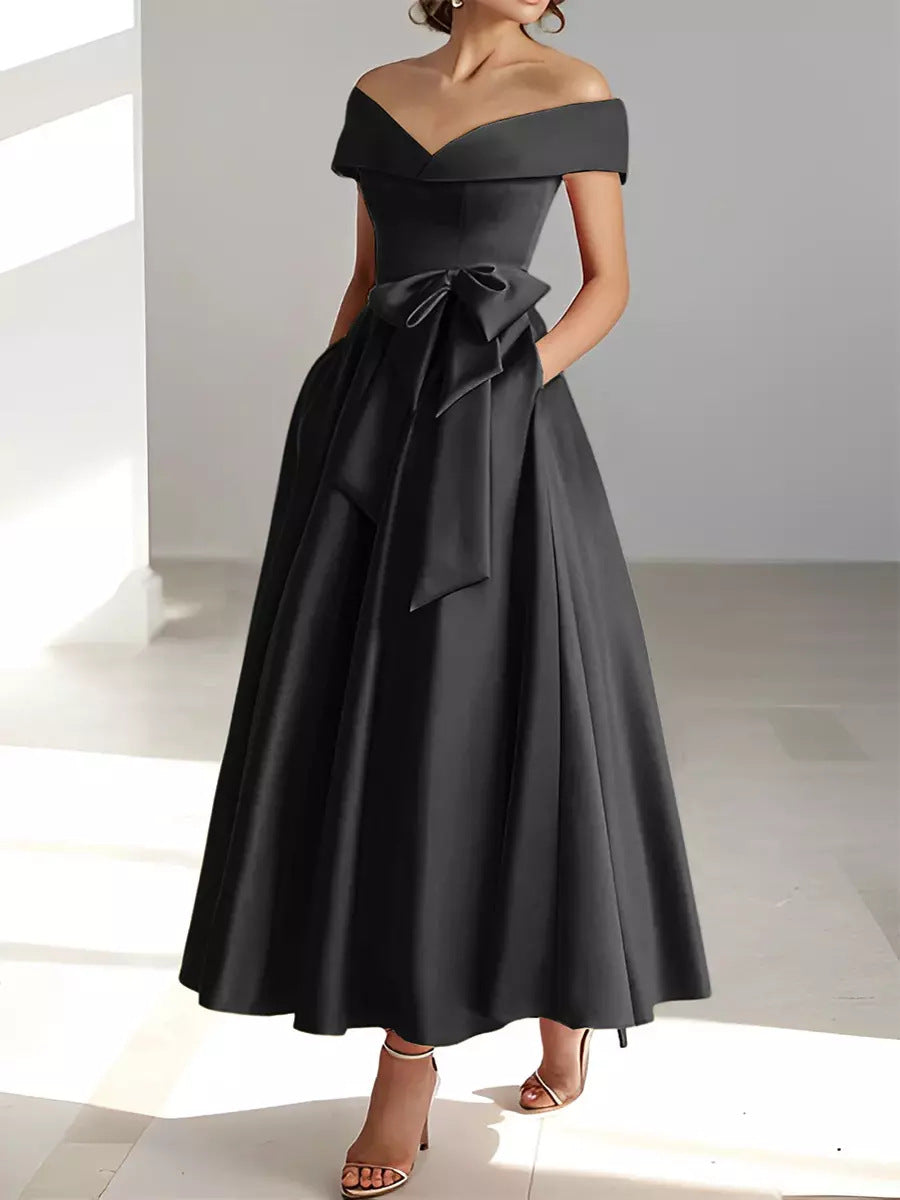 Sleeveless Off-Shoulder Satin Evening Dress - view 7