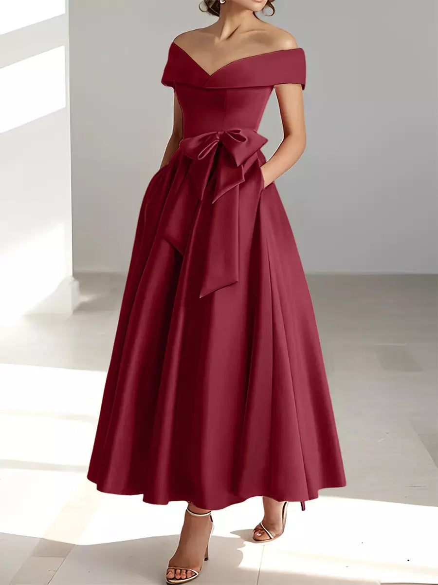 Sleeveless Off-Shoulder Satin Evening Dress - view 8