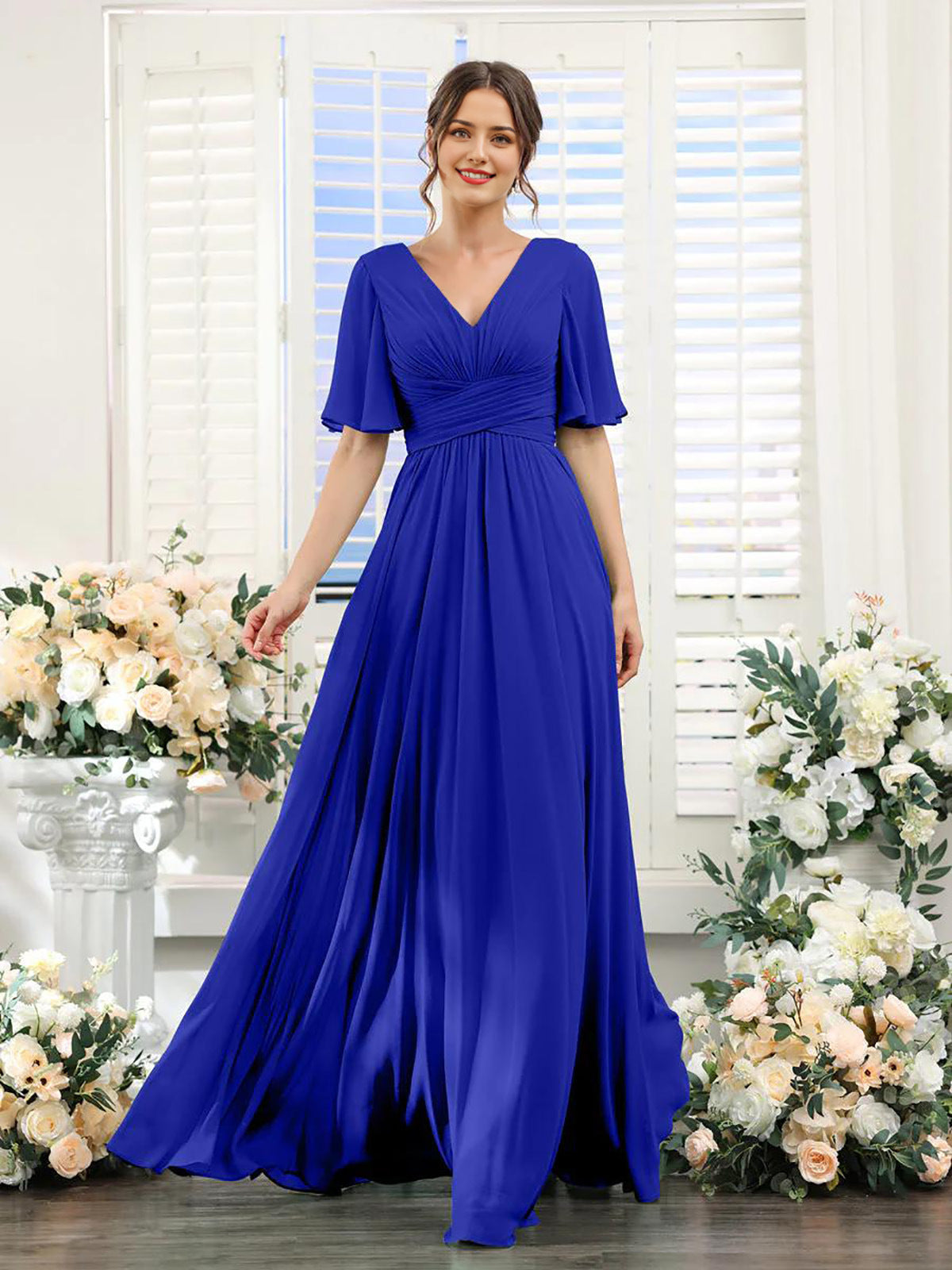 Flutter-Sleeve Chiffon A-Line Evening Dress - view 2