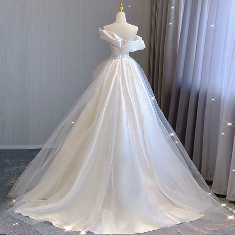 Sleeveless French Satin Ball Gown Wedding Dress - view 2