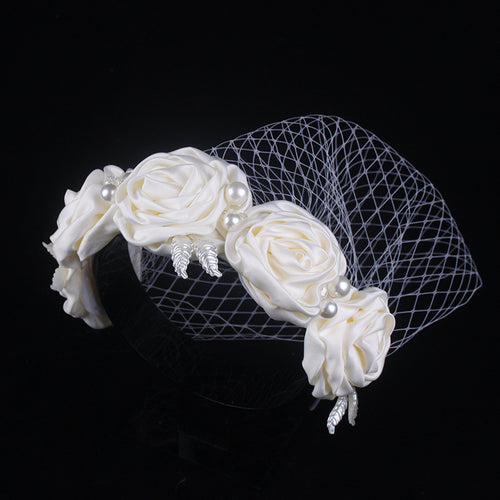 Bridal Large Flower Satin Veil Hair Hoop Headdress - view 1