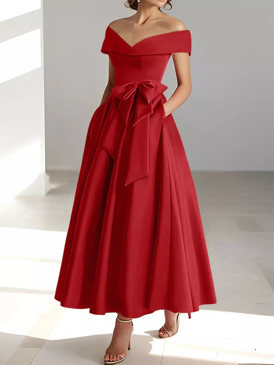 Sleeveless Off-Shoulder Satin Evening Dress - view 9